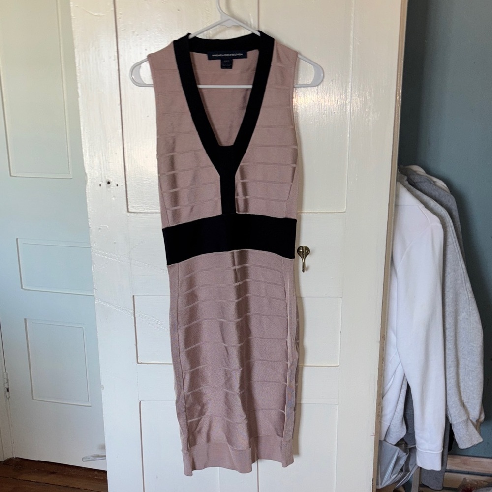French Connection Black and Tan Midi Dress